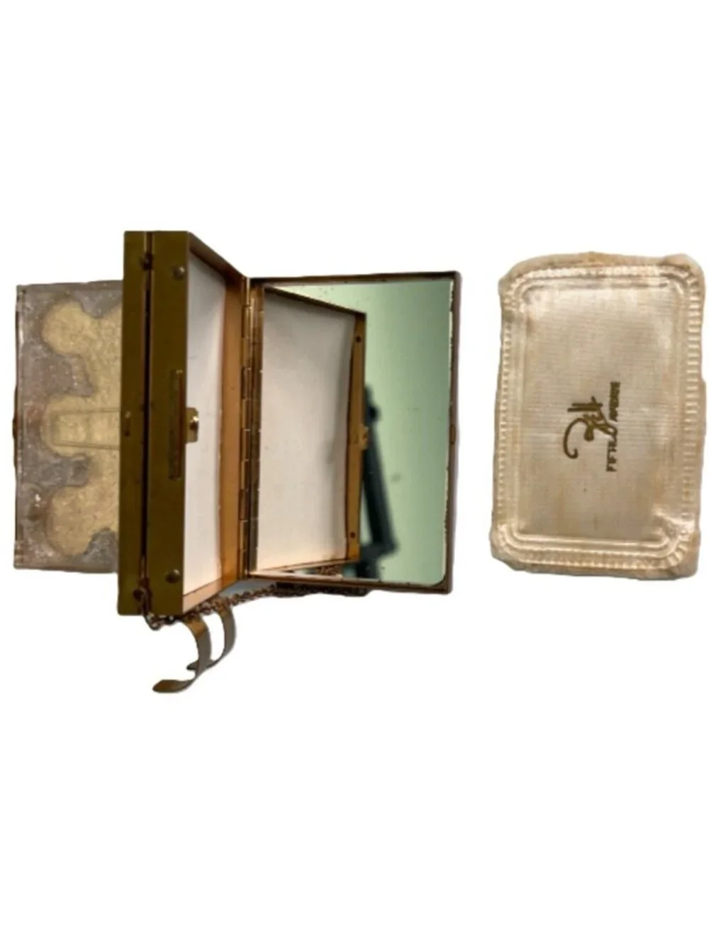 Vintage 1940s Zell Fifth Ave Compact Carryall Purse Mirror Coins Lipstick Puff
